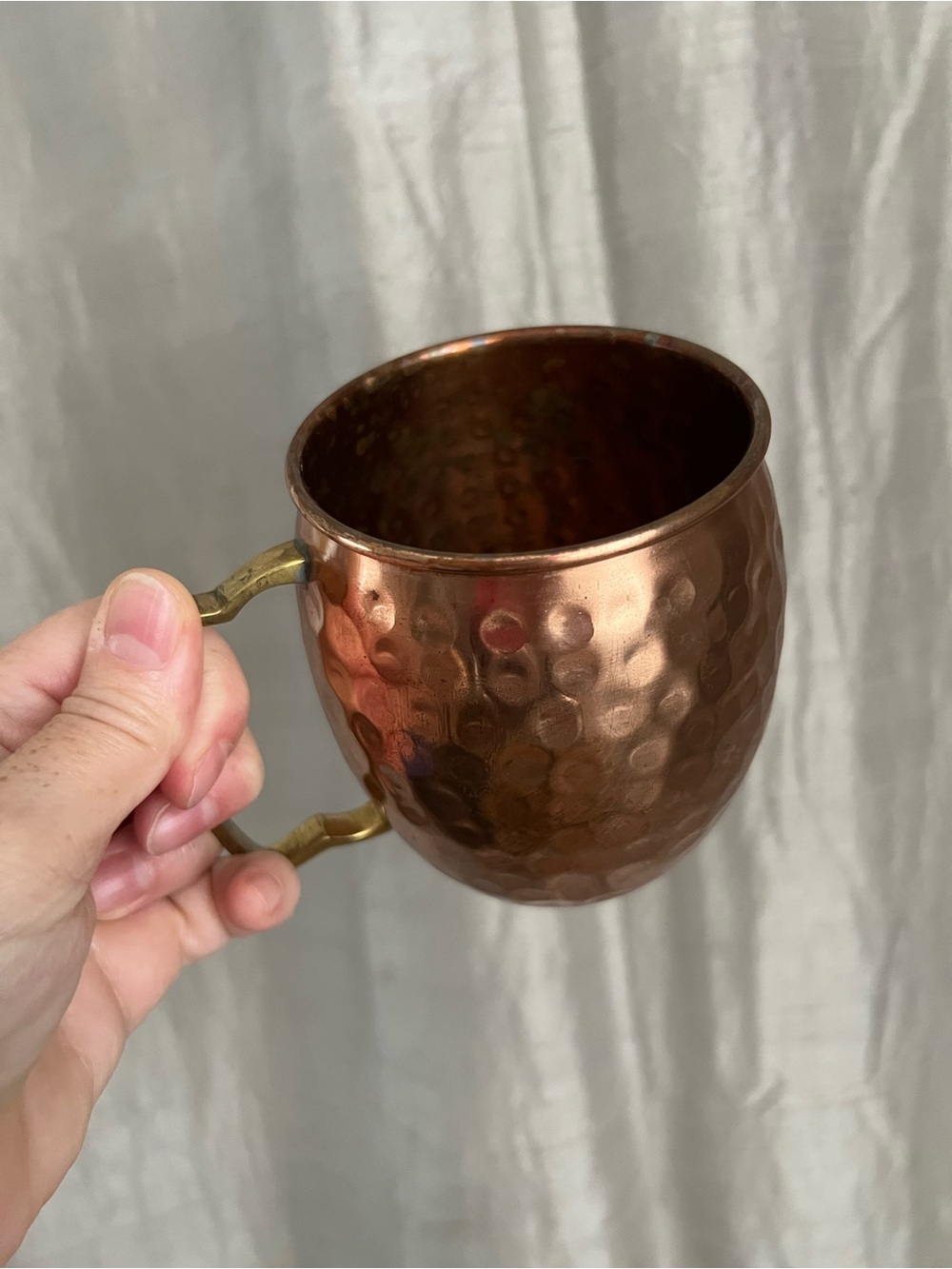Hammered real Copper inside outside Moscow Mule Mug with Brass Handle